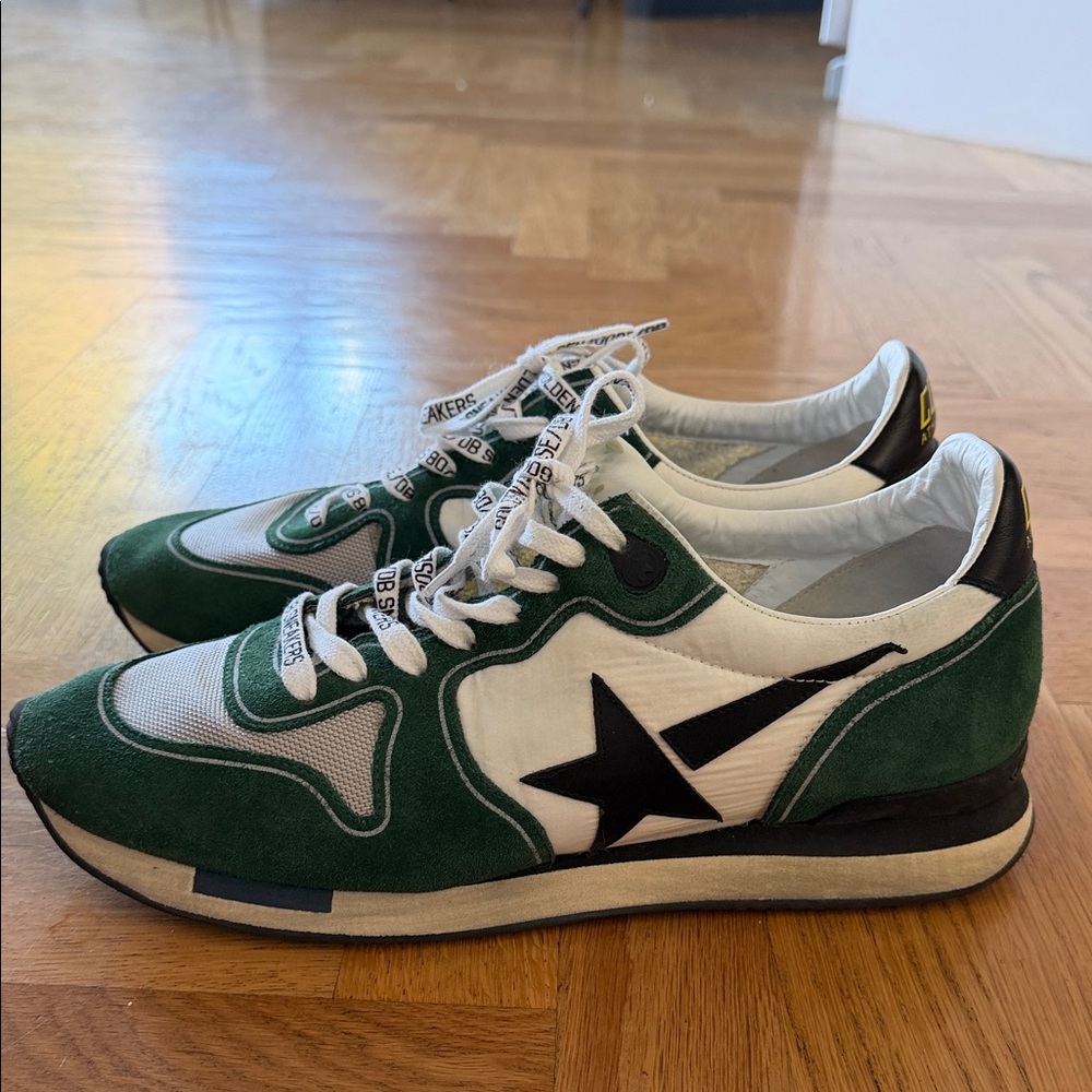 Golden Goose Green and White Running Shoes
